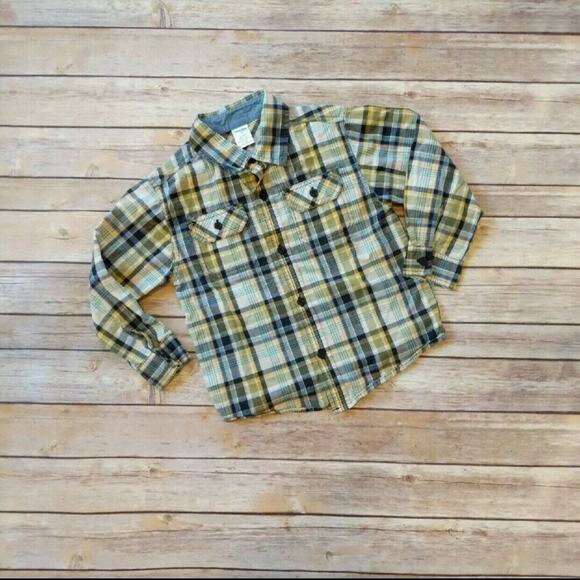 Gymboree Yellow Plaid Long-Sleeve, Collared, Button-Up Shirt 4Y - Picture 1 of 4